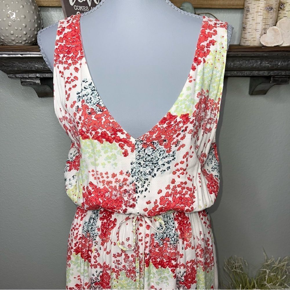 Lucky Brand Sleeveless V Neck Red Pink Floral Print Maxi Dress Size Medium - Picture 5 of 12